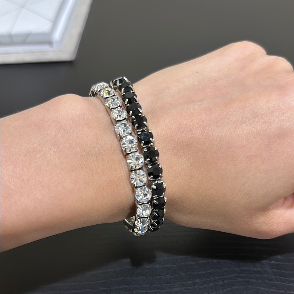 Elegant Black and Silver Tennis Bracelet Set